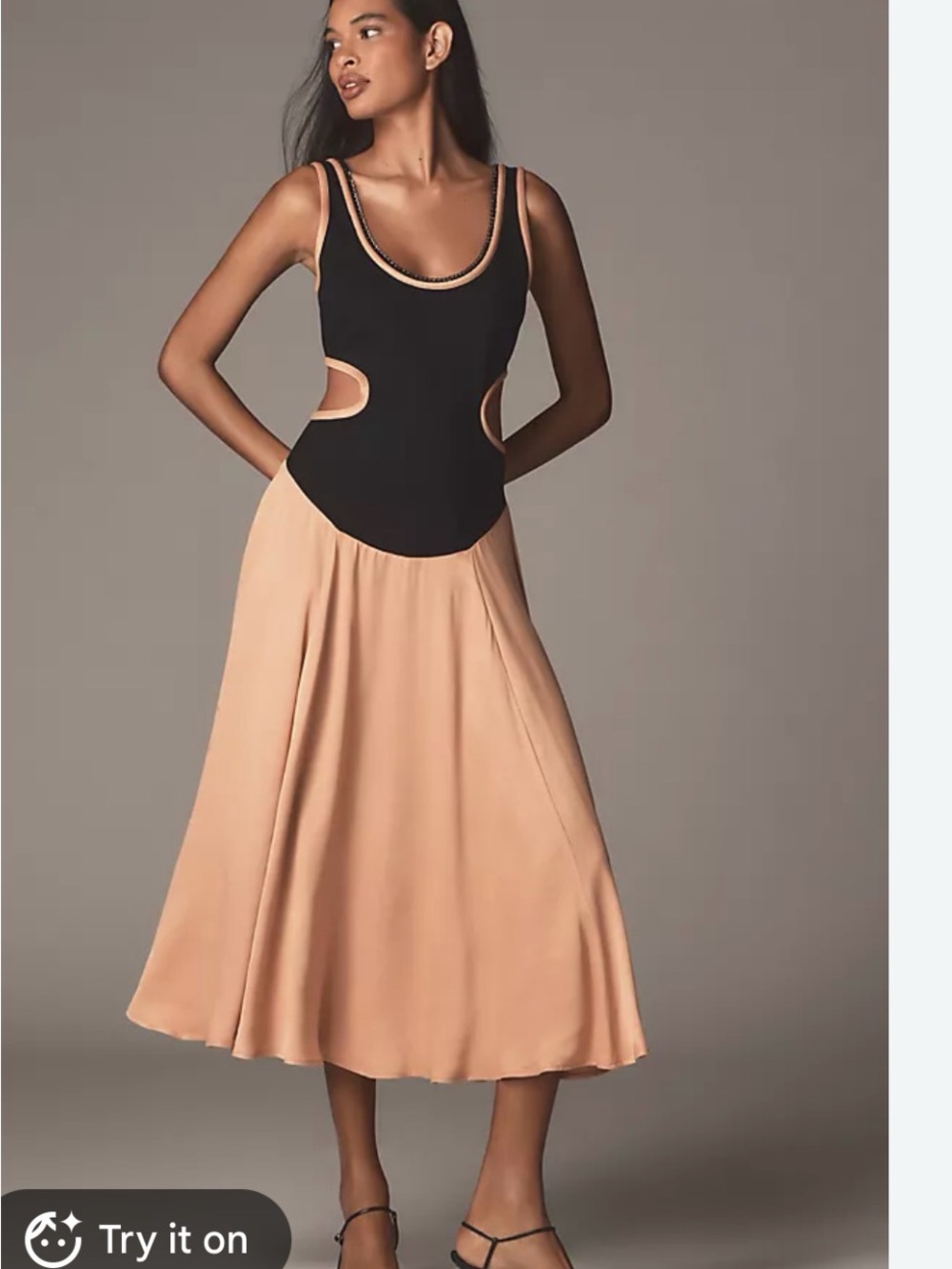Maeve anthropology Black and Peach Cutout Midi Dress - Women